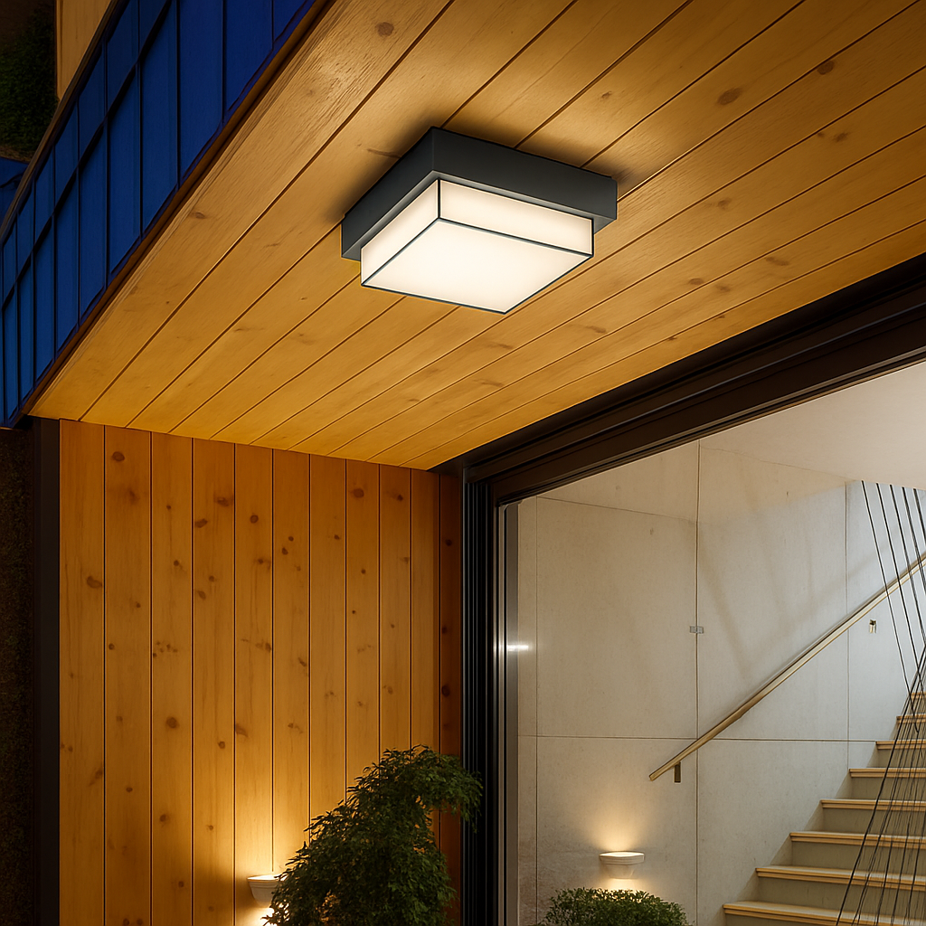 plafonnier led carré étanche pour extérieur jardin porche mur - vue 3 sur 13
