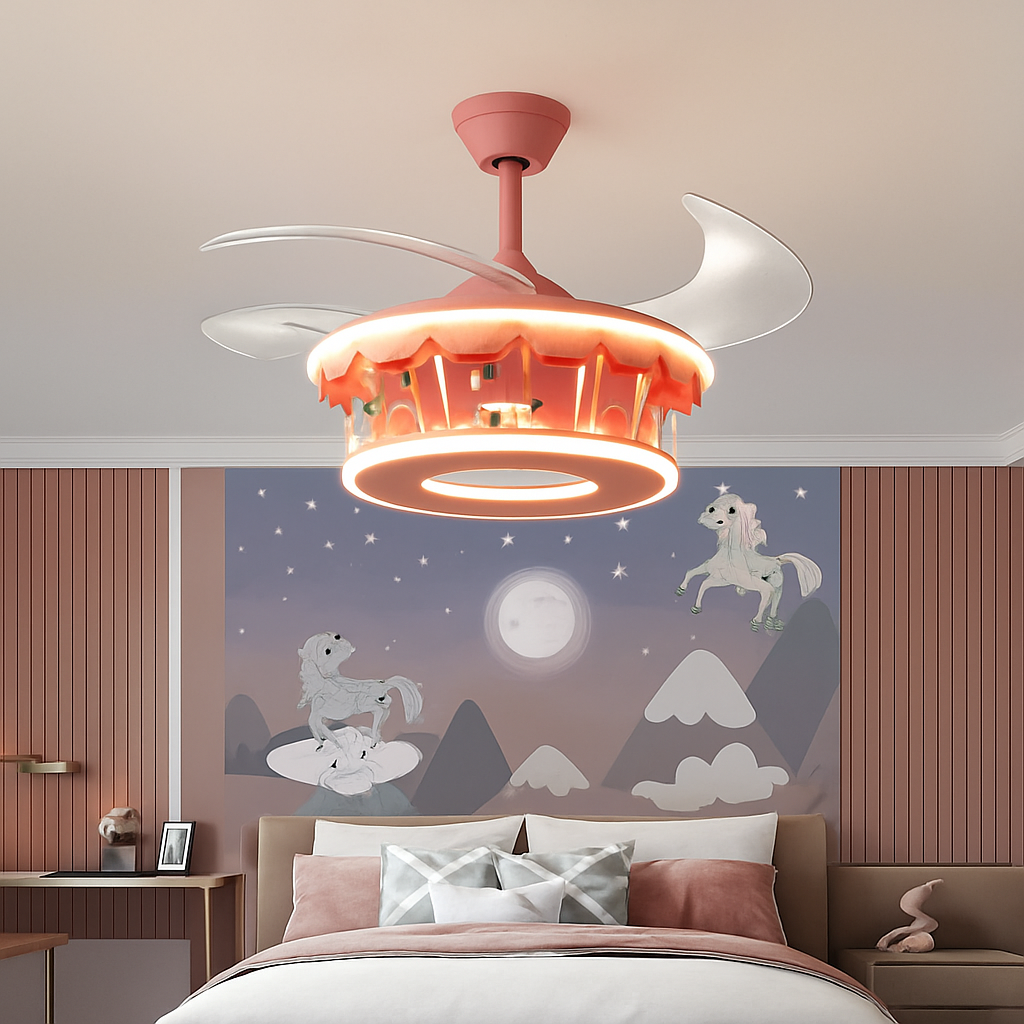 plafonnier led carrousel créative dessin animé luminaire pour filles - vue 3 sur 8