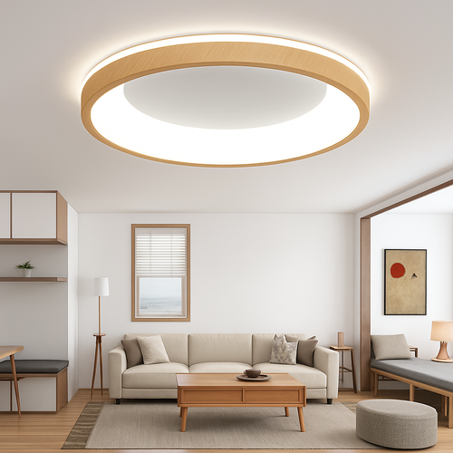plafonnier led circulaire grain de bois design moderne éclairage minimaliste - vue 2 sur 14