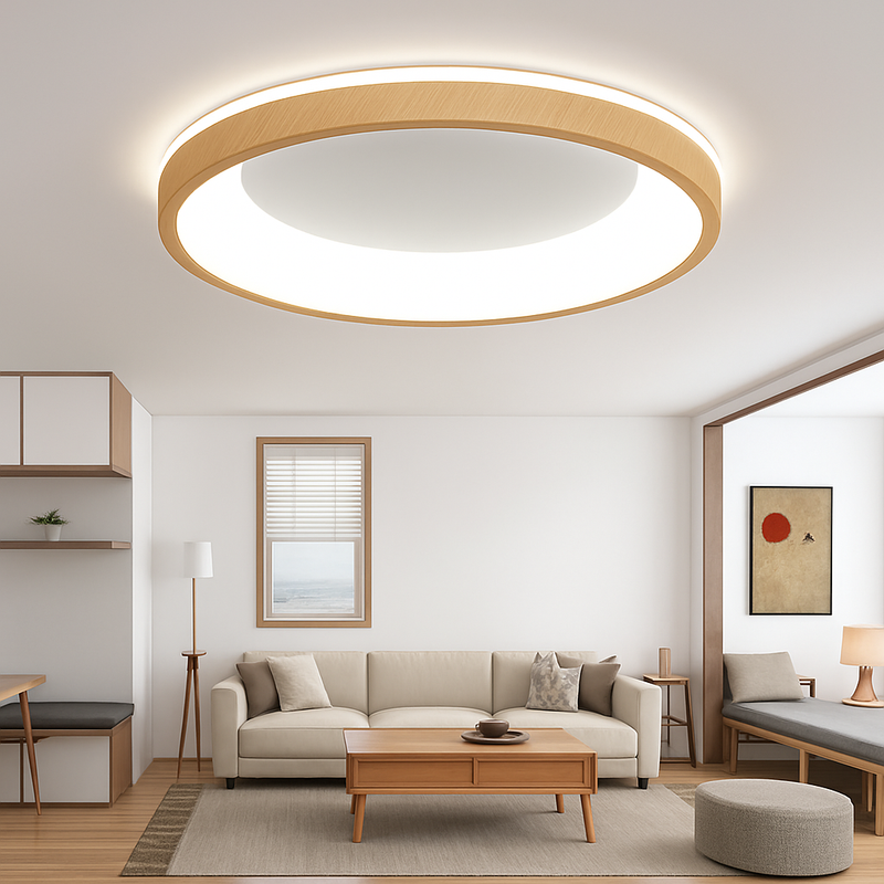 plafonnier led circulaire grain de bois design moderne éclairage minimaliste