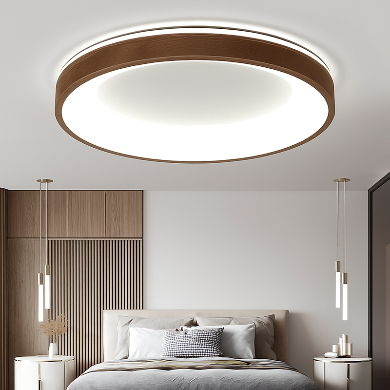 plafonnier led circulaire grain de bois design moderne éclairage minimaliste