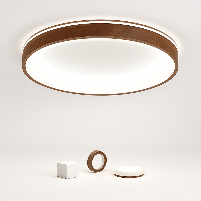 plafonnier led circulaire grain de bois design moderne éclairage minimaliste