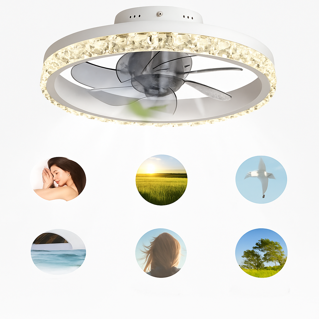 plafonnier led cristal ventilateur plafond télécommande 6 vitesses nordique - vue 3 sur 10