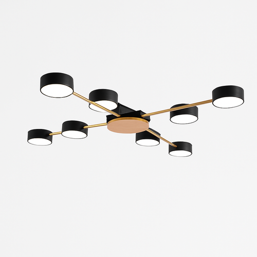 Plafonnier LED design en métal et bois avec plusieurs lampes rondes Aibiou - vue 9 sur 12