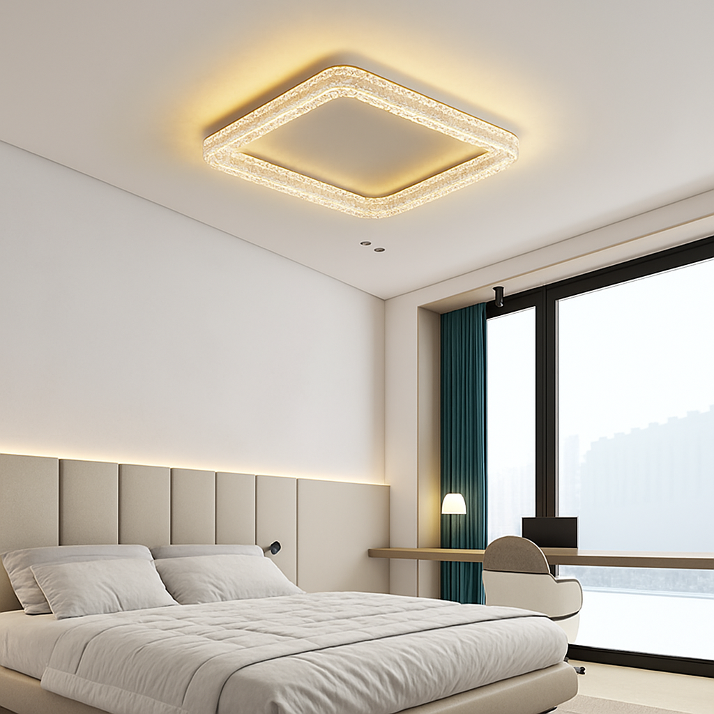plafonnier led design moderne et simple en cristal doré rond et carré - vue 3 sur 10