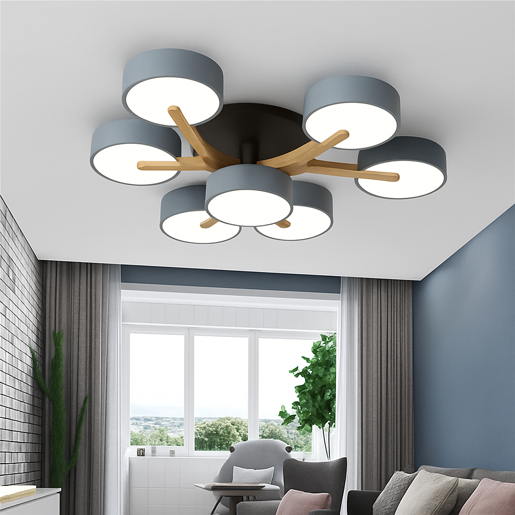 plafonnier led design nordique en bois pour décoration intérieure - vue 5 sur 17