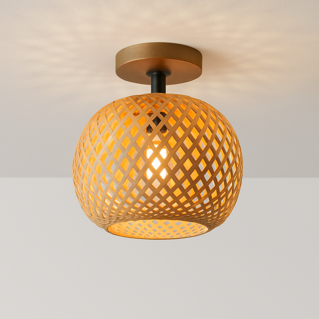 plafonnier led en bambou tissé design lumineux décoratif - vue 4 sur 6