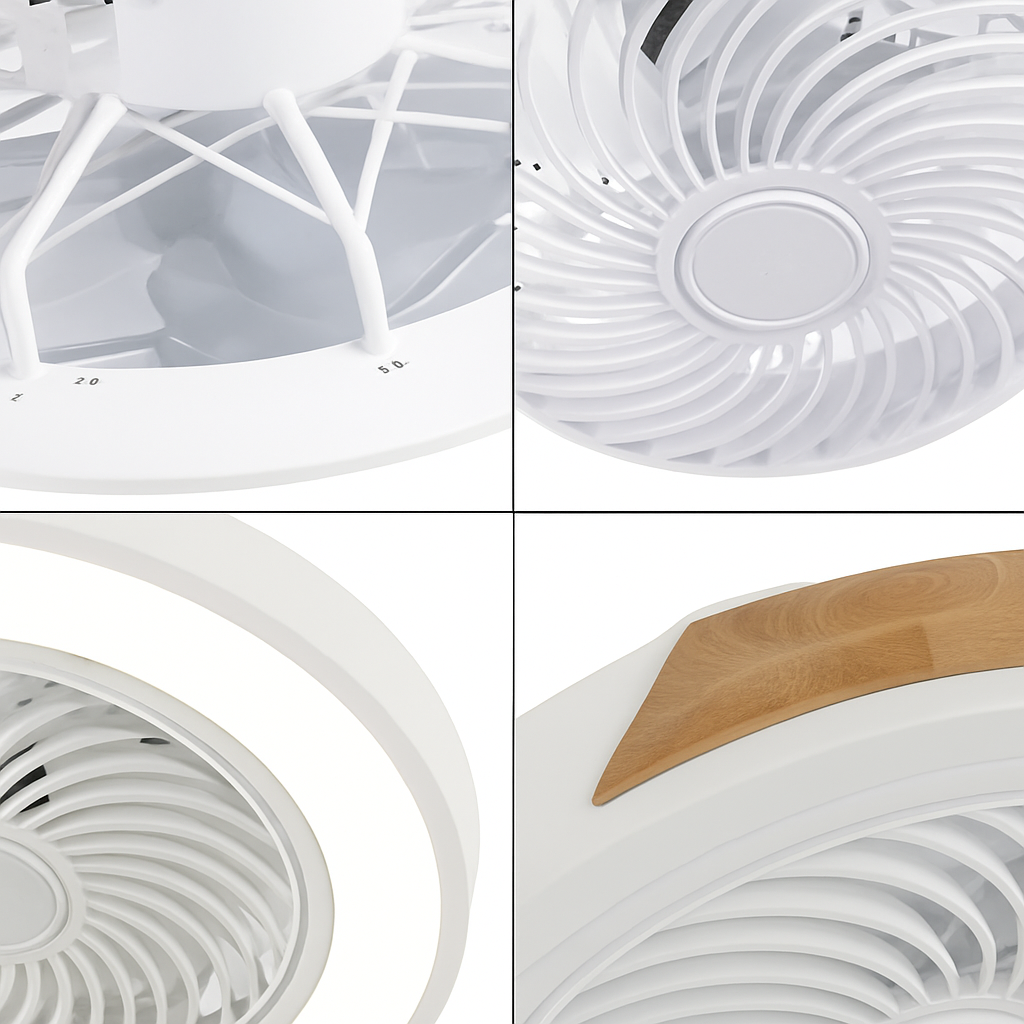 plafonnier led en bois avec ventilateur et télécommande design moderne - vue 6 sur 12