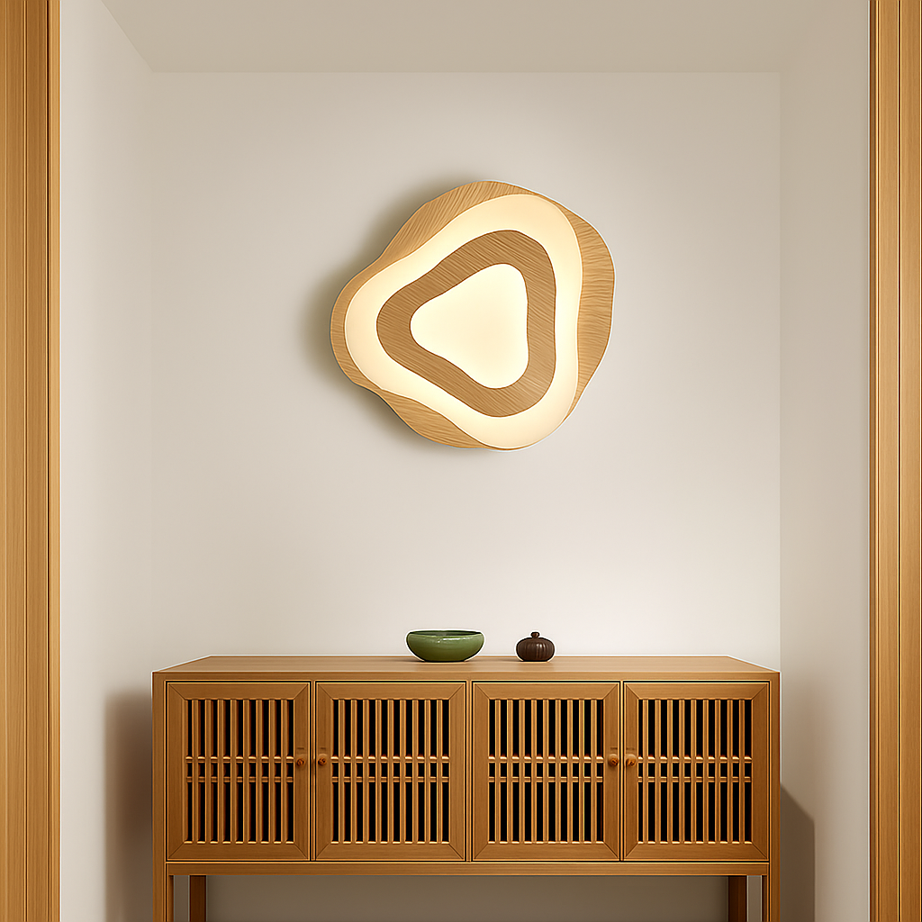 plafonnier led en bois design japonais moderne irrégulier décoratif - vue 4 sur 10