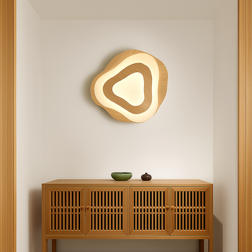 plafonnier led en bois design japonais moderne irrégulier décoratif - vue 4 sur 10