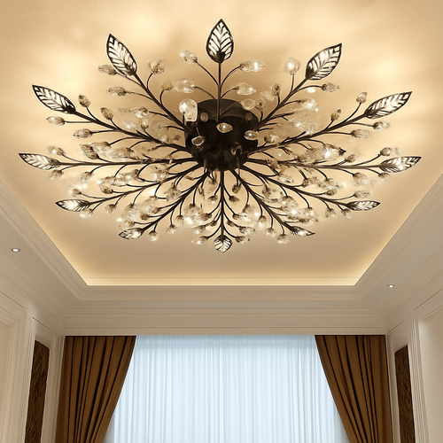 Plafonnier LED en cristal en forme de fleurs et feuilles
