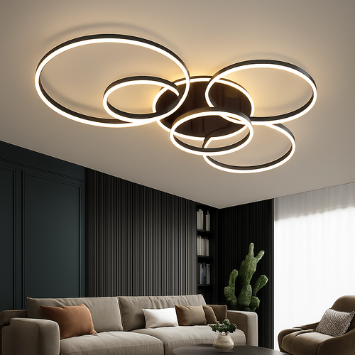plafonnier led moderne avec anneau doré luminaire décoratif d'intérieur - vue 2 sur 18