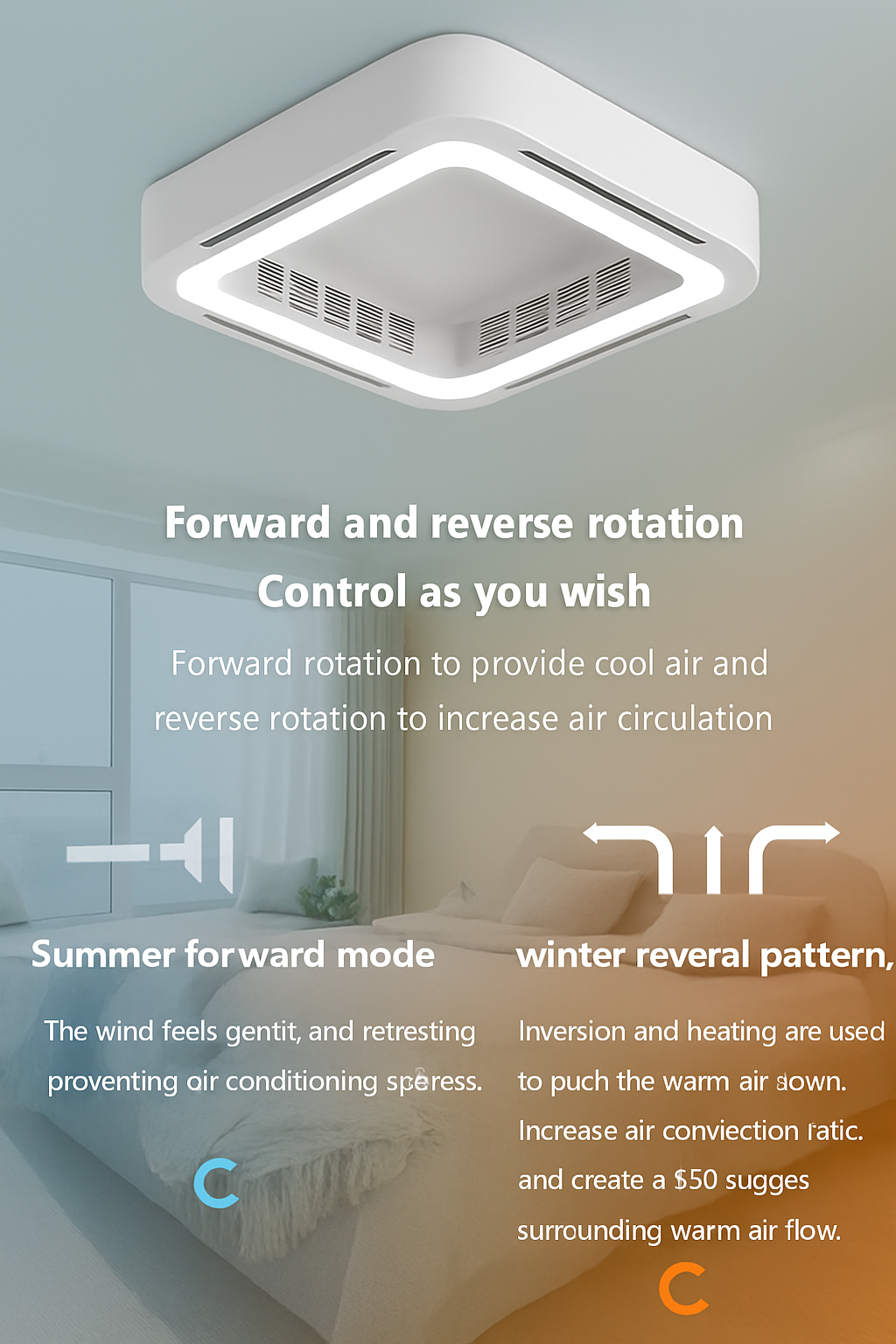 plafonnier led moderne avec ventilateur et télécommande - vue 4 sur 8