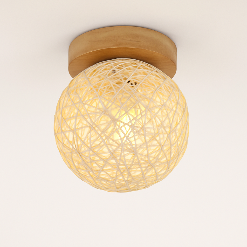 plafonnier led moderne en bois et verre laiteux décoratif - vue 11 sur 13