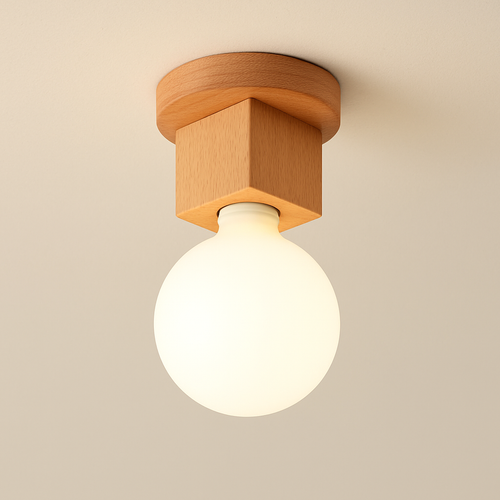 plafonnier led moderne en bois et verre laiteux décoratif - vue 14 sur 13