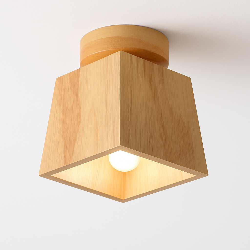 plafonnier led moderne en bois et verre laiteux décoratif - vue 10 sur 13