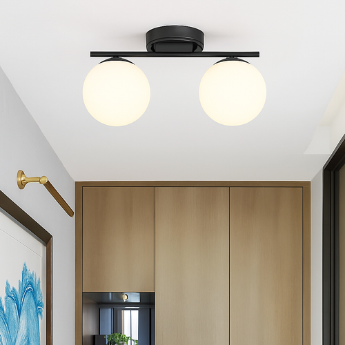 plafonnier led nordique en verre boule créative dorée - vue 4 sur 12