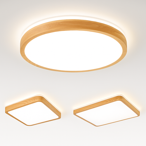 plafonnier led rond carré bois dimmable avec télécommande