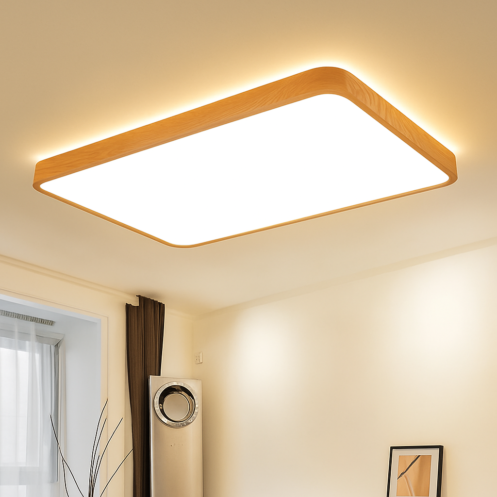 plafonnier led rond carré bois dimmable avec télécommande - vue 6 sur 15