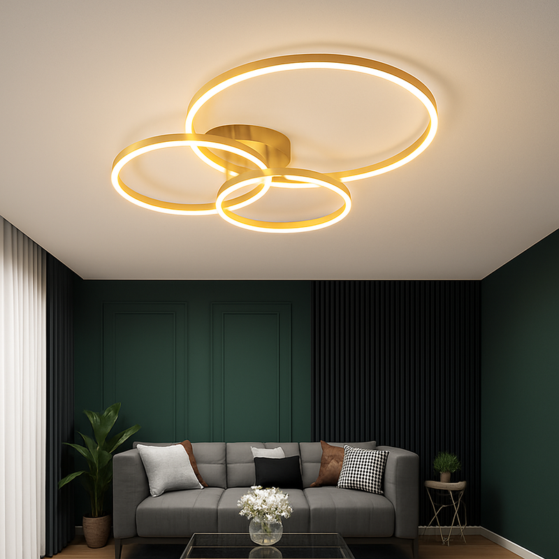 plafonnier led rond doré avec abat-jour acrylique créatif