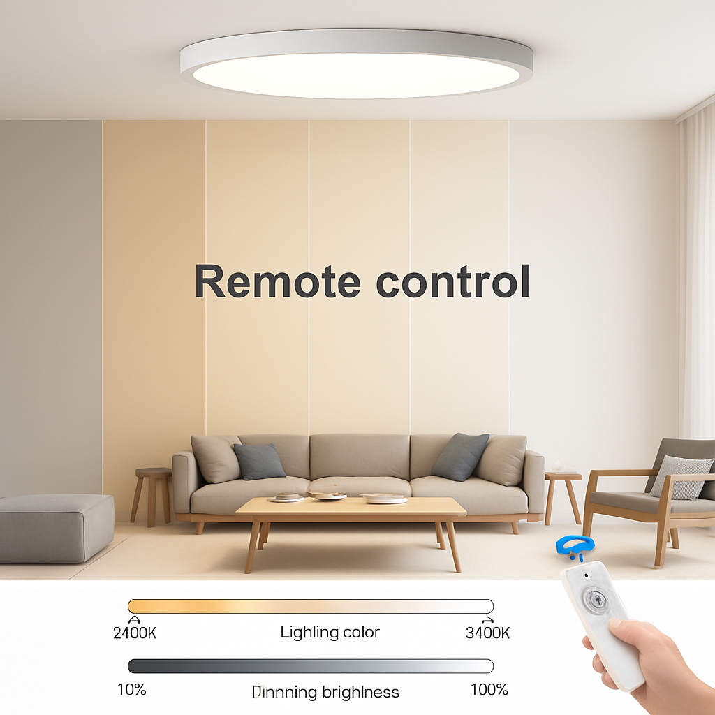 Plafonnier Led télécommandé moderne Grain de bois doré 24W 32W chambre salon cuisine salle de bains RC plafonnier à intensité variable - vue 7 sur 14
