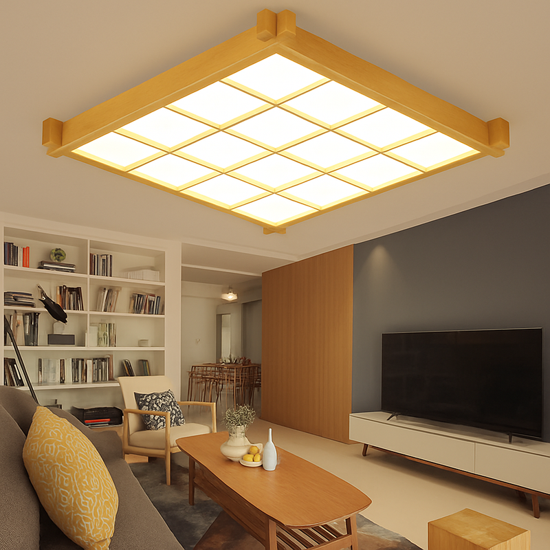 plafonnier led ultra-mince en bois style japonais avec couverture en peau de mouton