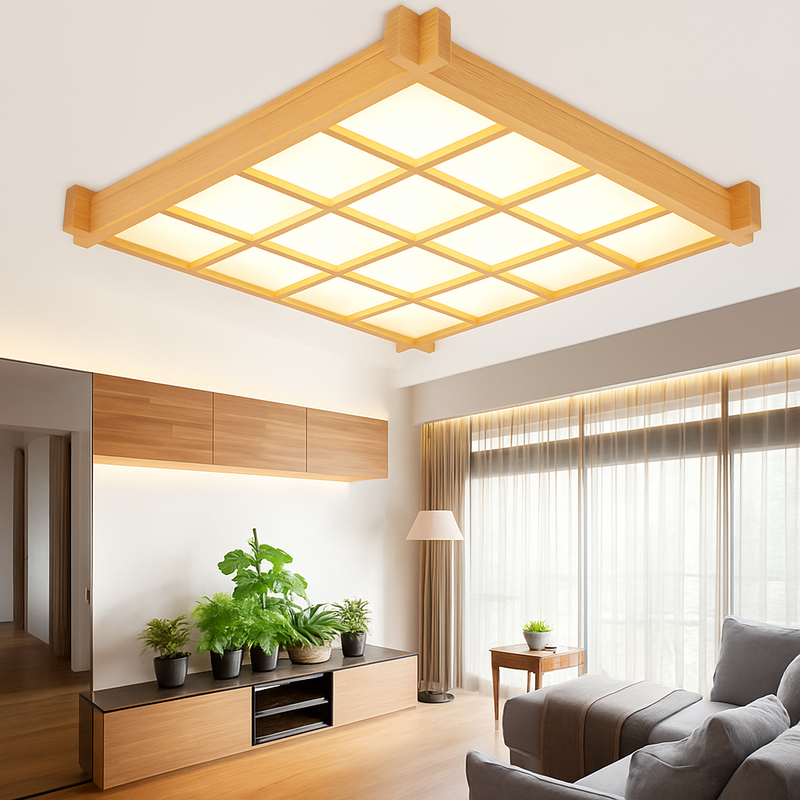 plafonnier led ultra-mince en bois style japonais avec couverture en peau de mouton
