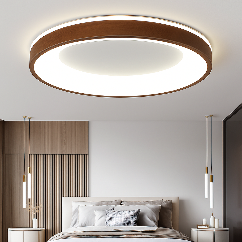 plafonnier led ultra-mince moderne grain de bois décoratif - vue 4 sur 10