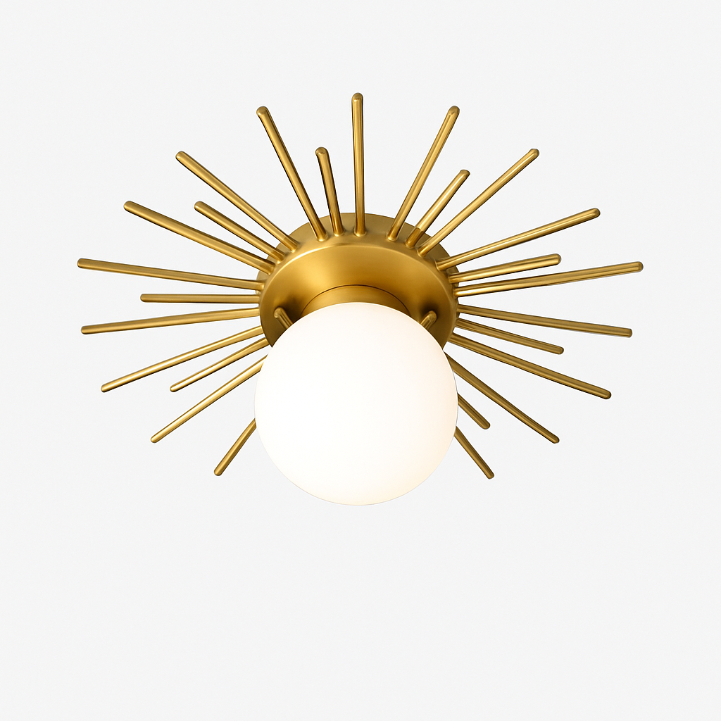 Plafonnier moderne avec boule en verre et métal doré Joha