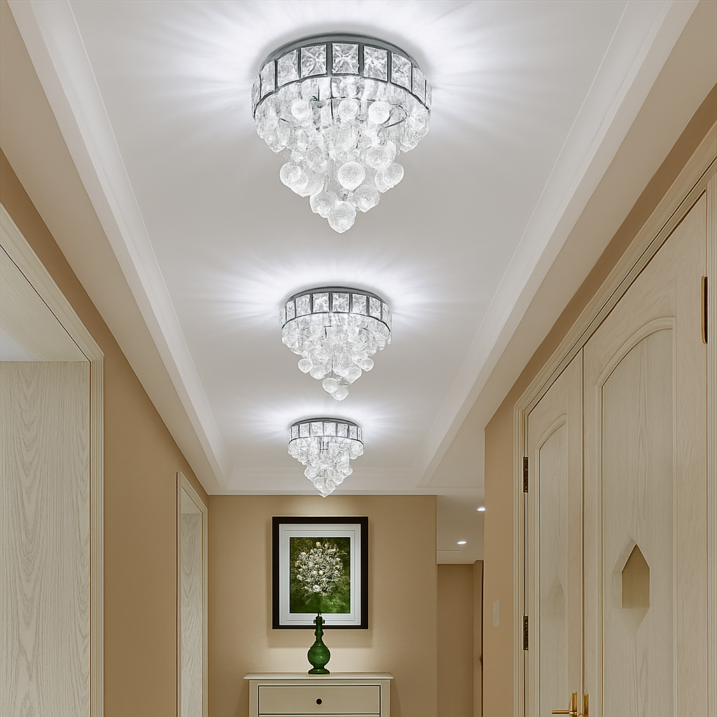 Plafonnier moderne en cristal led suspendu intérieur chrome - vue 3 sur 8