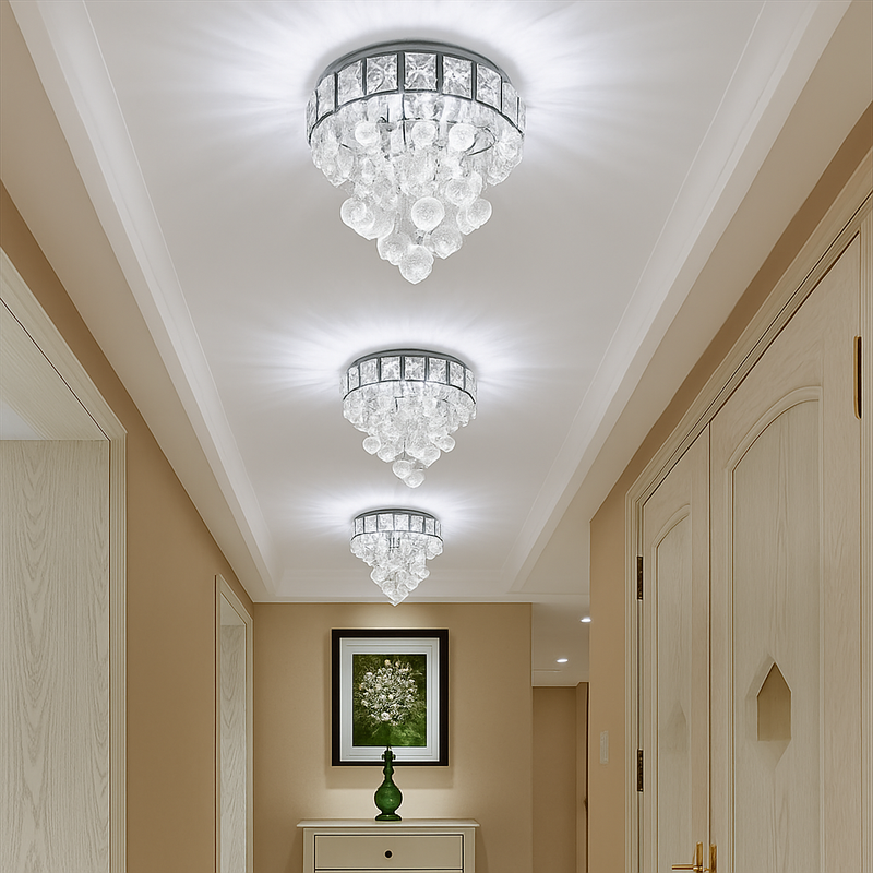 Plafonnier moderne en cristal led suspendu intérieur chrome