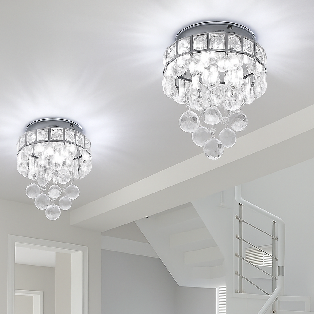 Plafonnier moderne en cristal led suspendu intérieur chrome - vue 5 sur 8
