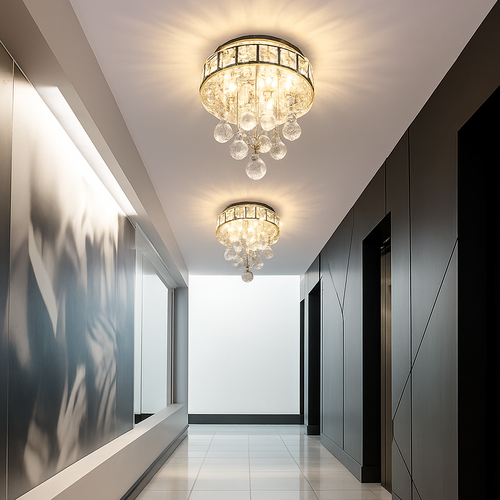 Plafonnier moderne en cristal led suspendu intérieur chrome - vue 7 sur 8