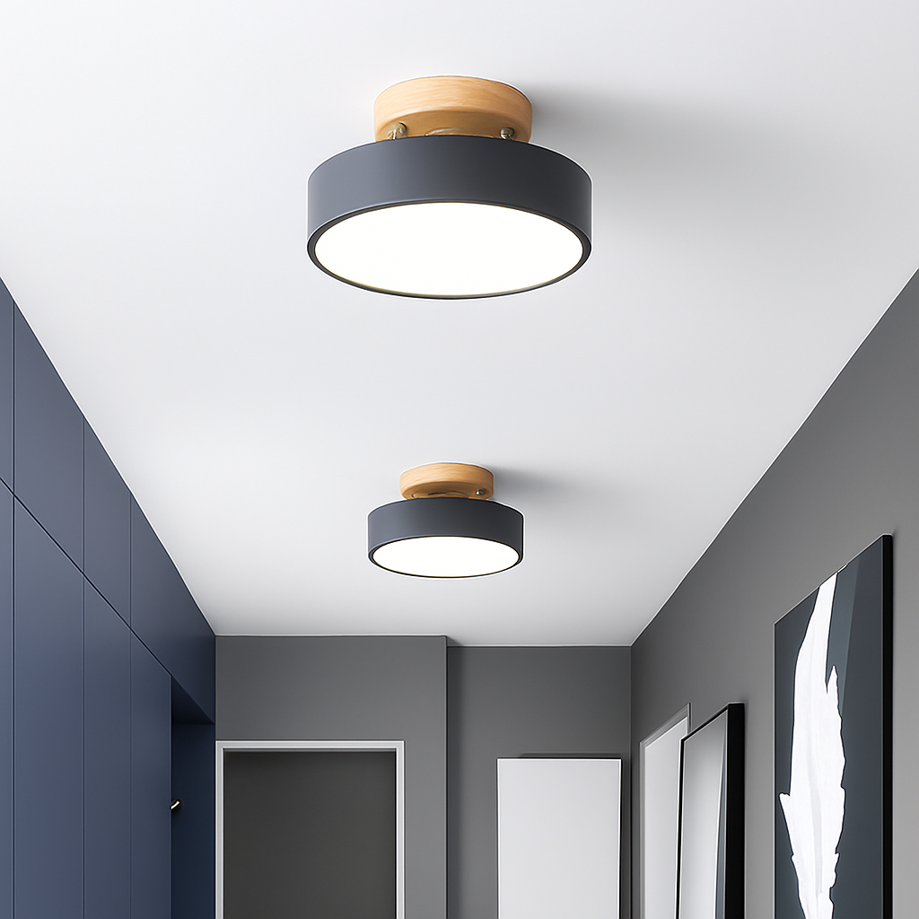 Plafonnier moderne LED en bois et métal coloré Celio - vue 4 sur 8