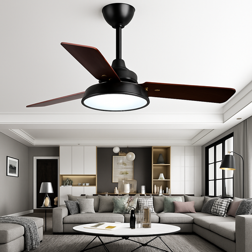 plafonnier moderne ventilateur de plafond avec télécommande et éclairage intégré - vue 2 sur 6