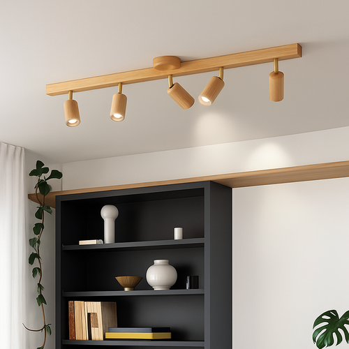 plafonnier nordique en bois avec projecteur rotatif réglable - vue 3 sur 16