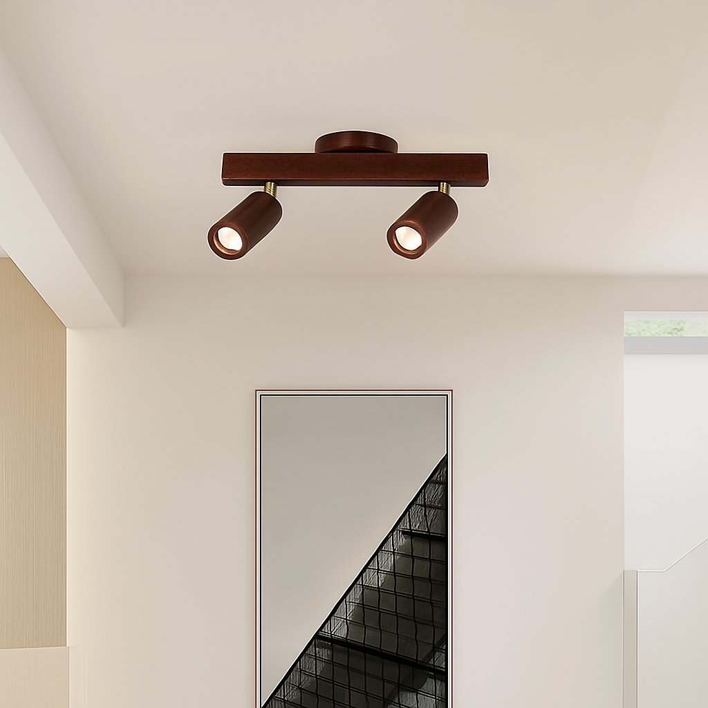 plafonnier nordique en bois avec projecteur rotatif réglable - vue 4 sur 16