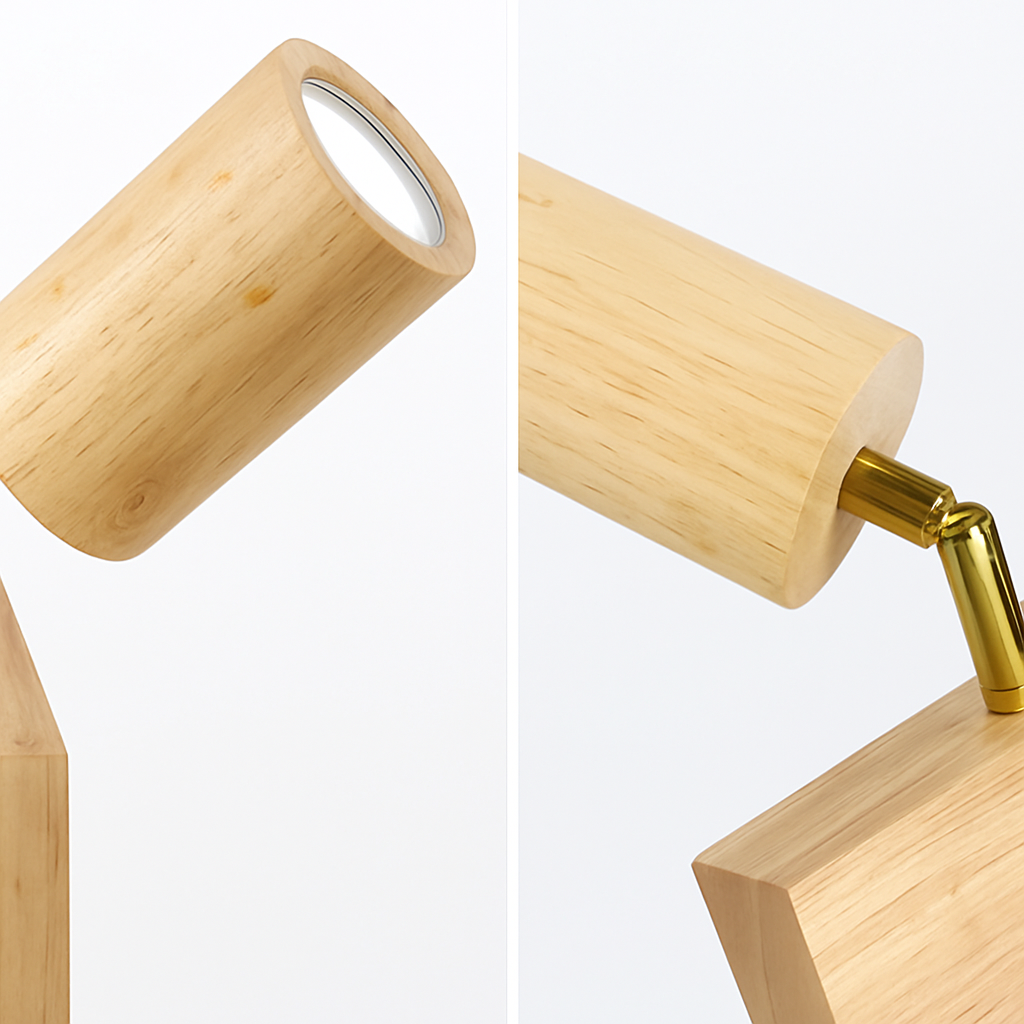 plafonnier nordique en bois avec projecteur rotatif réglable - vue 5 sur 16