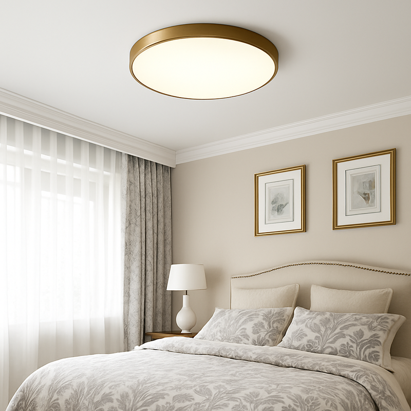 Plafonnier plat et rond doré à LED