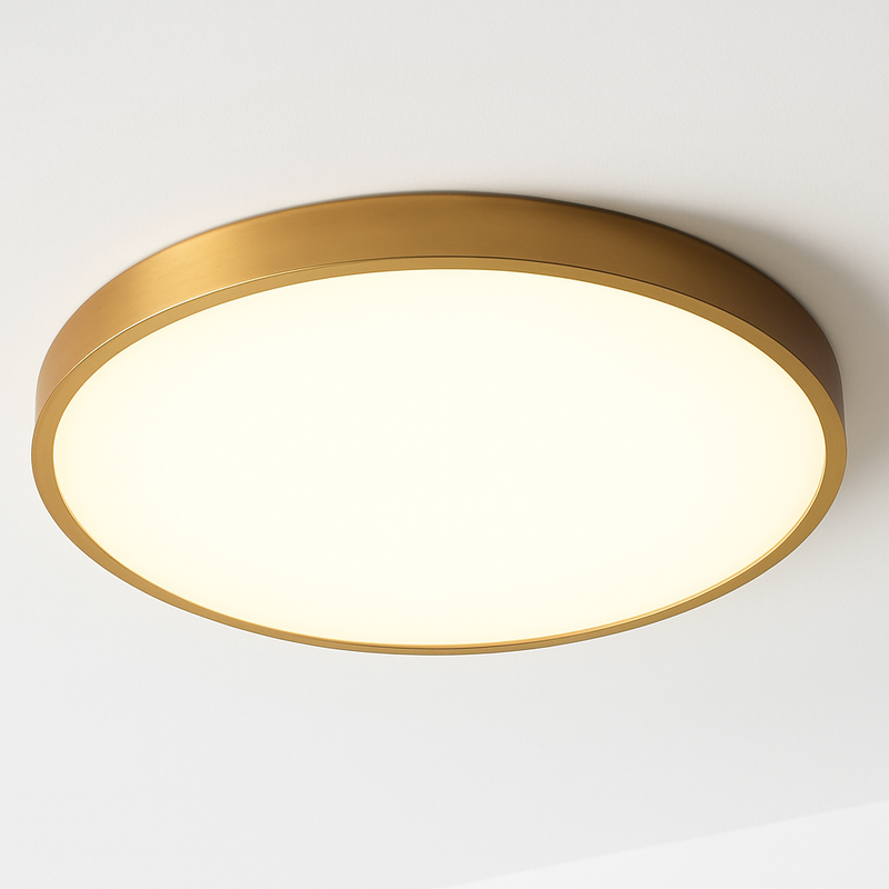Plafonnier plat et rond doré à LED