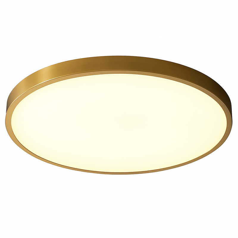 Plafonnier plat et rond doré à LED