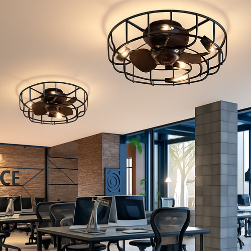 plafonnier rétro avec ventilateur et lumière design moderne - vue 4 sur 8