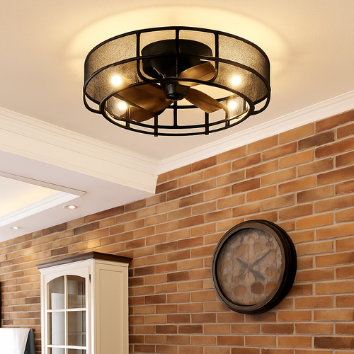 plafonnier rétro avec ventilateur et lumière design moderne - vue 6 sur 8