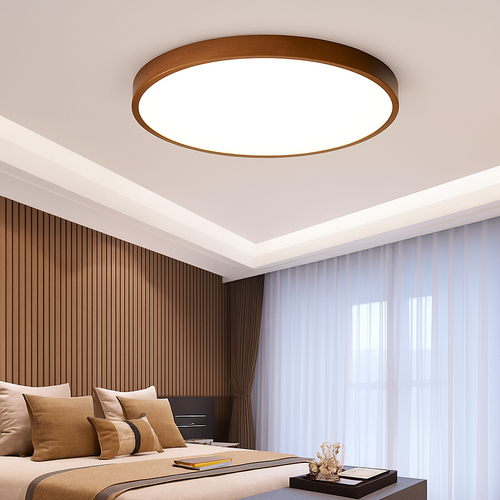 plafonnier rond en bois style nordique pour intérieur moderne