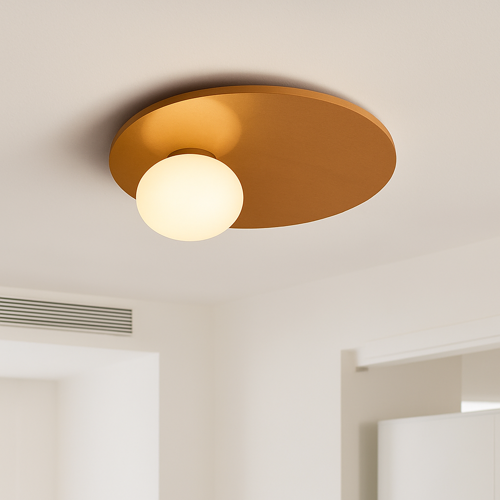 plafonnier rond en métal moderne avec ampoule en verre blanc - vue 4 sur 10