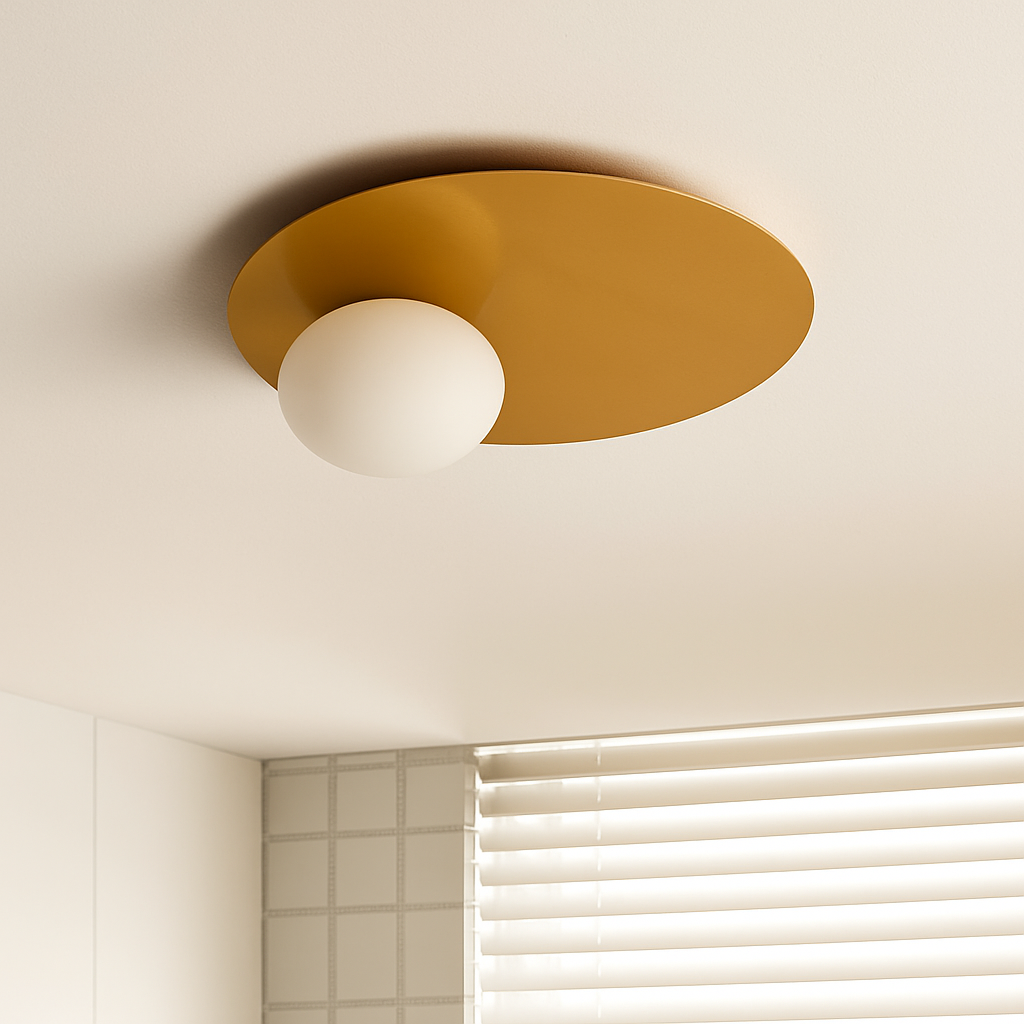 plafonnier rond en métal moderne avec ampoule en verre blanc - vue 5 sur 10