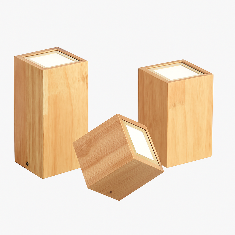 Plafonnier spot à LED cube en bois