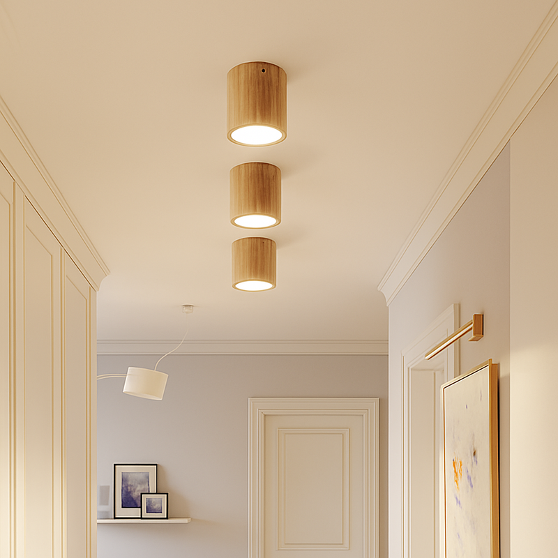 Plafonnier spot à LED cube en bois