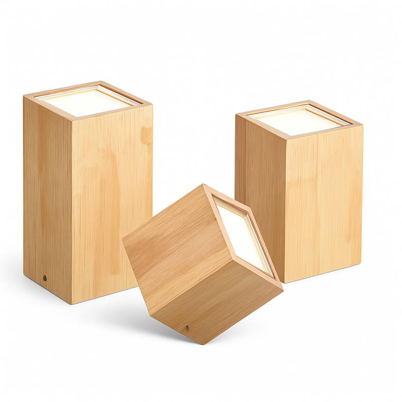 Plafonnier spot à LED cube en bois