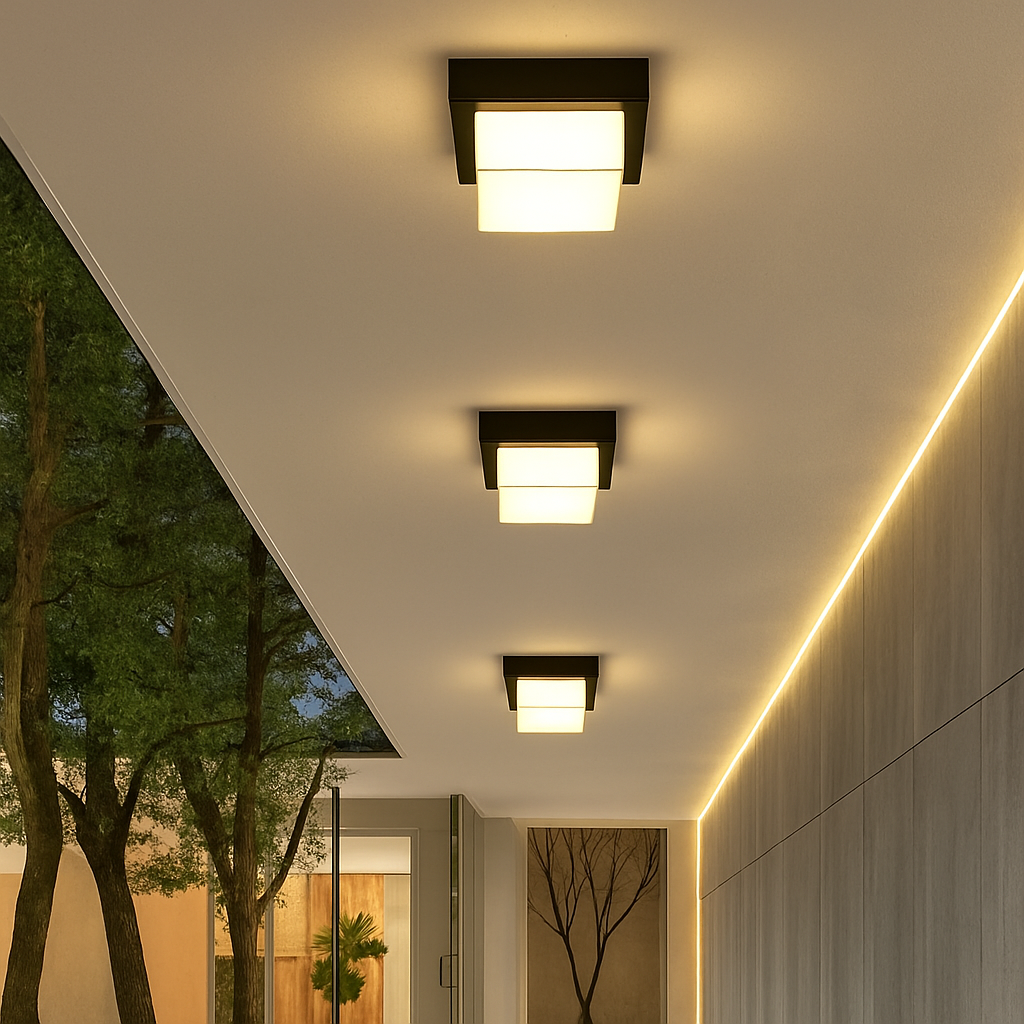 plafonnier étanche rond carré pour extérieur et jardin - vue 3 sur 12